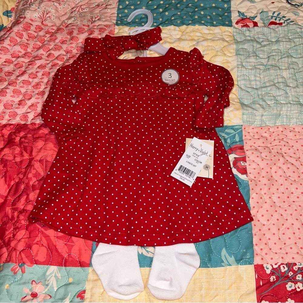 🎄Harry & Violet Layette 3 Piece Set Baby Girls Size 3-6 6-9 months New NWT